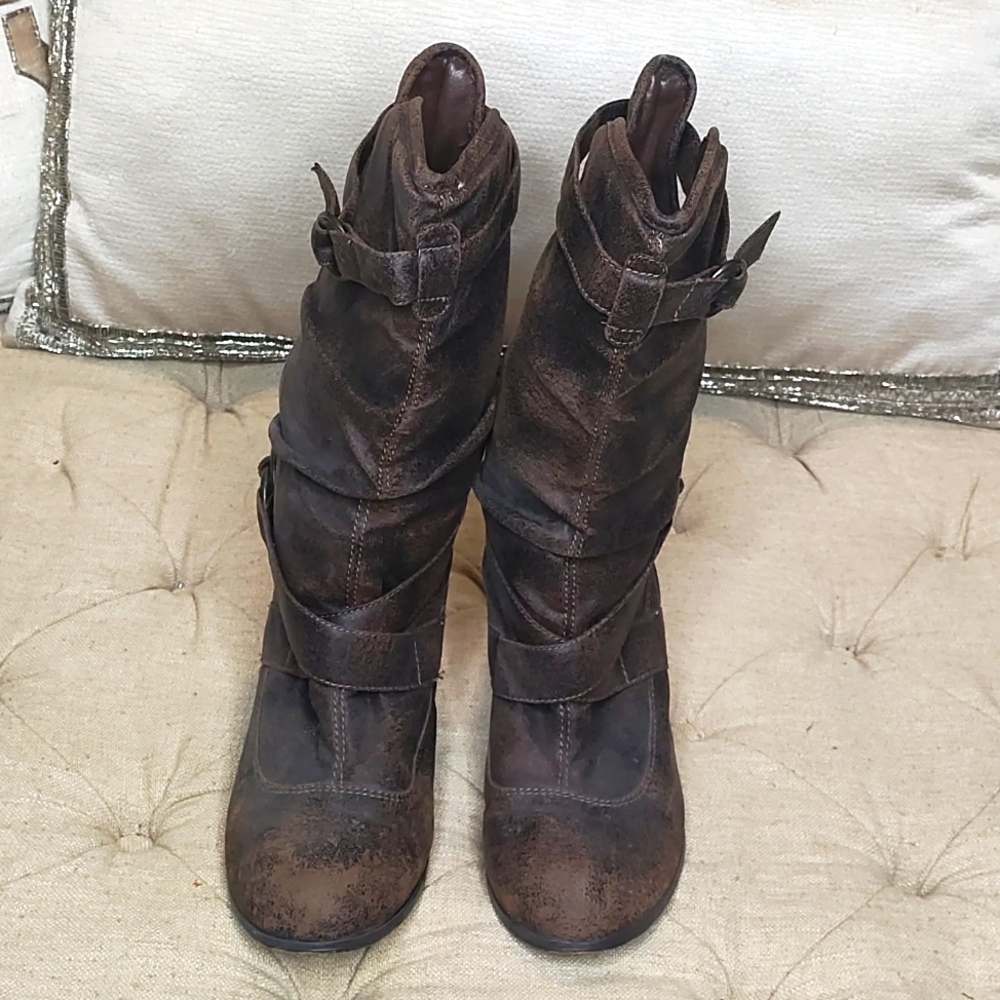 Nadora brown heeled boots with adjustable buckles women's size 8.5M